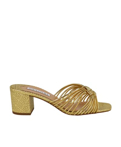 Aquazzura 60mm Knot-detail Metallic Mules In Green