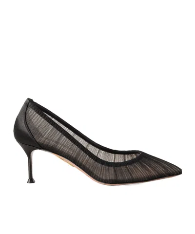 Aquazzura 65 Satin-trimmed Ruched Tulle Point-toe Pumps In Black