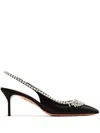 Aquazzura Crystal Crush Satin Slingback Pumps In Black