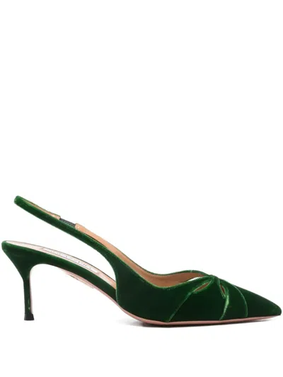 Aquazzura 65mm Knot-detail Slingback Pumps In Green