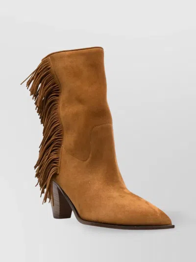 Aquazzura 70 Fringed Suede Cone Heel Bootie In Brown