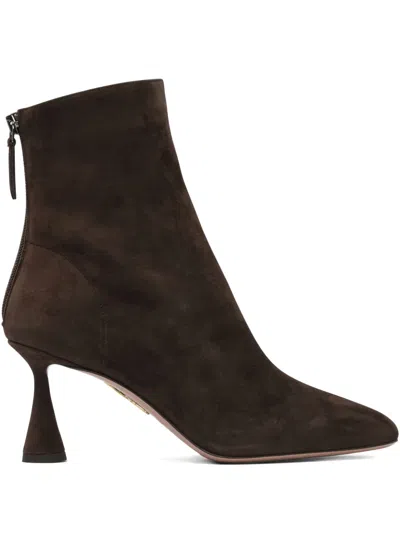 Aquazzura 75mm Amore Suede Ankle Boots In Brown