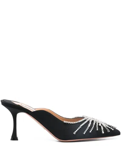 Aquazzura 75mm Crystal Embellished Satin Mules In Blue