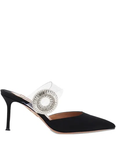Aquazzura 75mm Crystal Hoop Pointed-toe Mules In Black