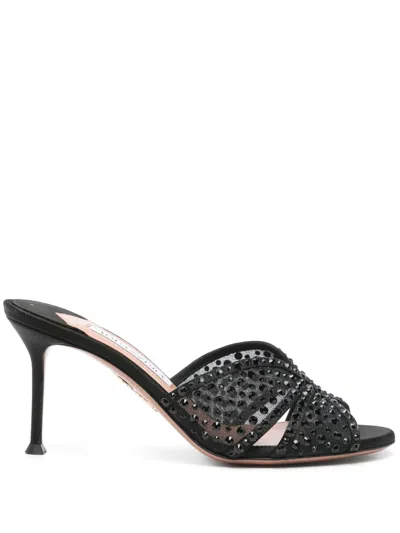Aquazzura 75mm Crystal Lover Mules In Black