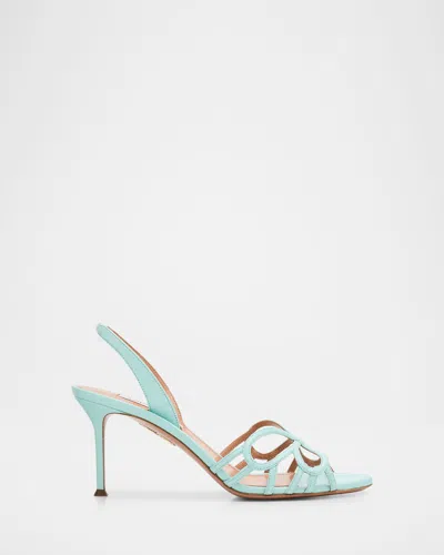 Aquazzura 75mm Hula Leather Slingback Sandals In Green