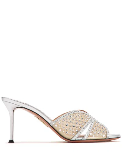 Aquazzura 75mm Leather Mules In Silver