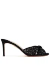 Aquazzura Slow Kisses 75 Crystal-embellished Knotted Silk-satin And Chiffon Mules In Black
