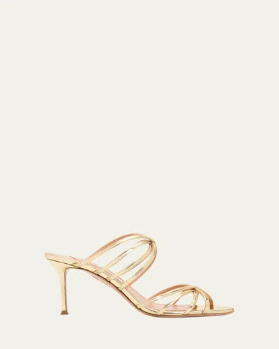 Aquazzura 75mm Tell Me Metallic Leather Mules In Multi