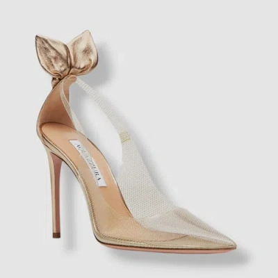 Pre-owned Aquazzura $795  Women's Gold Bow Tie Plexi Pump Heel Shoes Size Eu 37.5/us 7.5