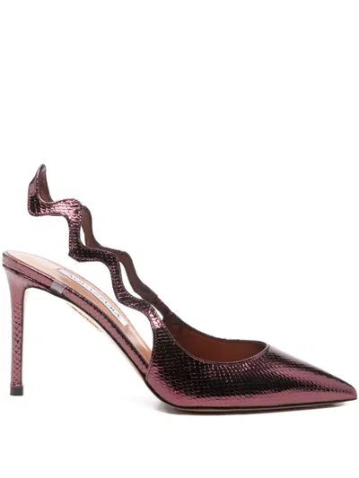 Aquazzura Artiste Sling 85 Snake-embossed Leather Slingback Pump In Burgundy