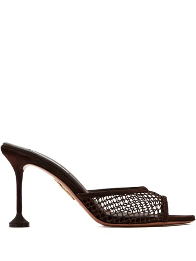 Aquazzura 85mm Bisous Mesh Mules In Brown
