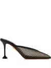 Aquazzura Bisous 85 Leather-trimmed Mesh Point-toe Mules In Black