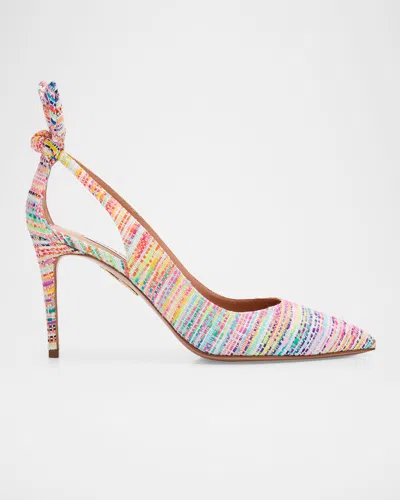 Aquazzura 85mm Bow Tie Tweed Pumps In Multi