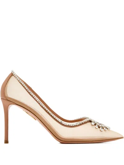 Aquazzura 85mm Crystal-embellished Mesh Pumps In Neutral