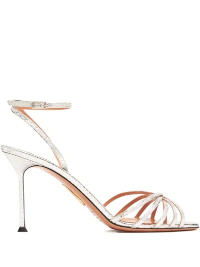 Aquazzura Tell Me Snakeskin Embossed Sandal In White