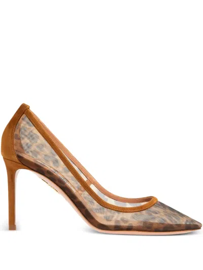 Aquazzura 85mm Leopard-print Mesh Pumps In Brown