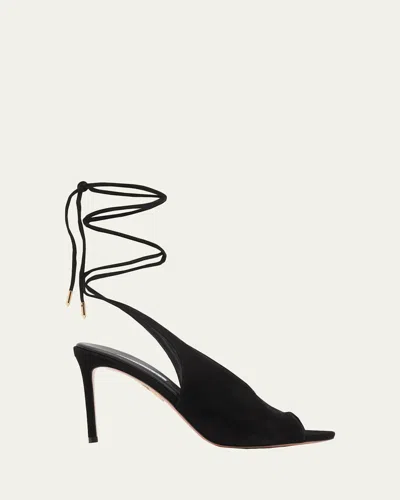 Aquazzura 85mm Lisa Suede Lace-up Sandals In Black