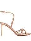 Aquazzura 85mm Love Struck Scalloped Strap Metallic Sandals In Gray