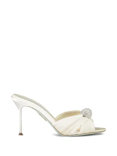 Aquazzura Mystery Chiffon Crystal Strap Stiletto Mules In White