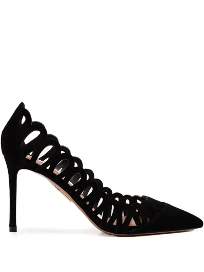 Aquazzura 85mm Peep Cut-out Suede Pumps In Black