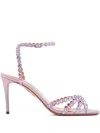 Aquazzura Tequila 85 Crystal-embellished Metallic Leather Sandals In Pink
