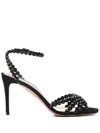 Aquazzura Tequila 85 Embellished Suede Sandals In Black