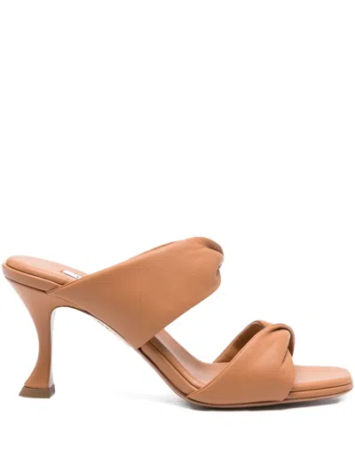 Aquazzura 85mm Twist Leather Mules In Brown