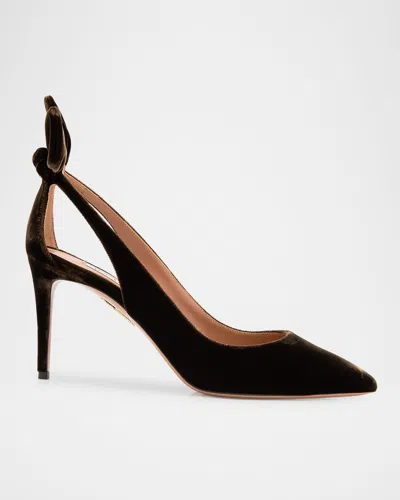 Aquazzura 85mm Velvet Bow Pumps In Black