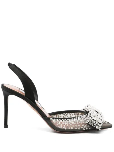 Aquazzura 90mm Bow-detail Slingback Pumps In Black