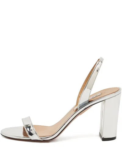 Pre-owned Aquazzura 90mm Patent Sandals In Silver