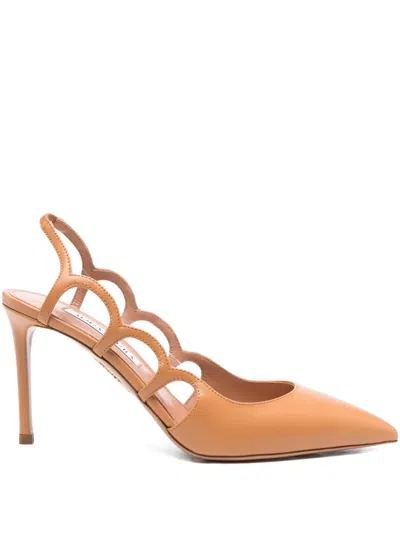 Aquazzura 90mm Slingback Cut-out Pumps In Neutral