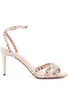 Aquazzura 90mm Tequila Embellished Scalloped-edge Sandals In Neutral