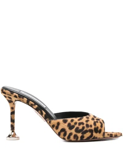 Aquazzura 95mm Leopard-print Heeled Mules In Brown