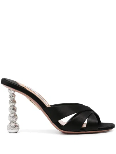 Aquazzura Yes Baby 95 Crystal-embellished Satin Mules In Black