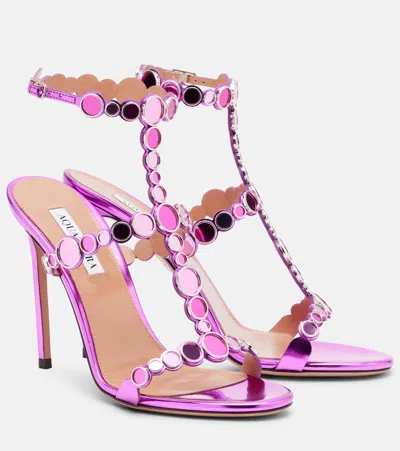 Aquazzura Afterglow 105 Embellished Leather Sandals In Purple