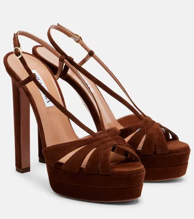 Aquazzura Aimée 130 Suede Platform Sandals In Brown