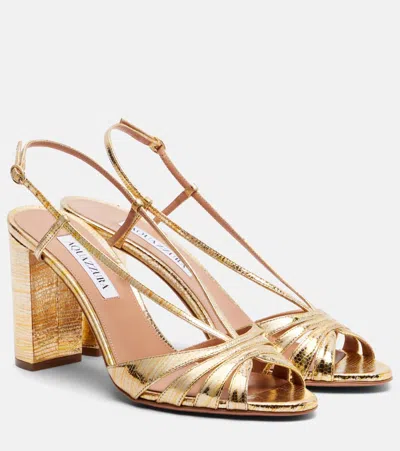 Aquazzura Aimée 85 Metallic Leather Sandals In Gold