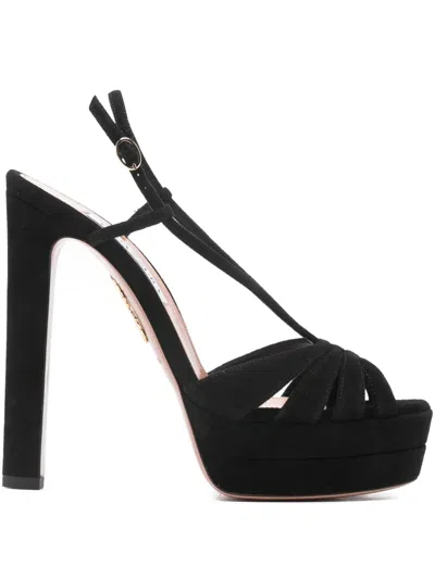 Aquazzura 130mm Aimee Suede Platform Sandals In Black