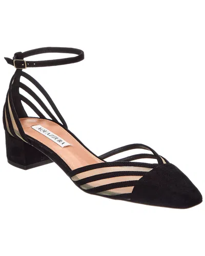 Aquazzura Alana 35 Suede & Mesh Pump In Black