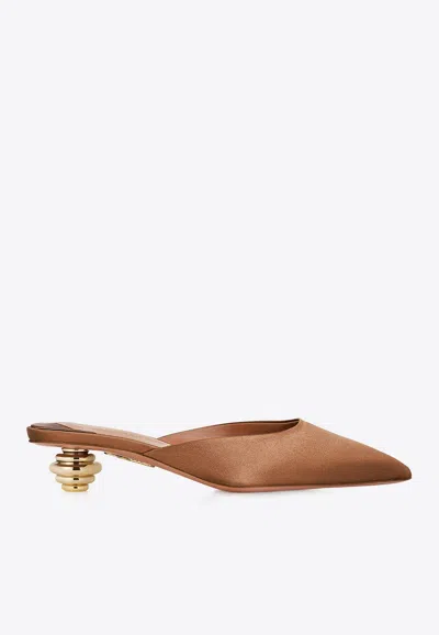 Aquazzura Alex 35 Jewel Satin Mule In Brown