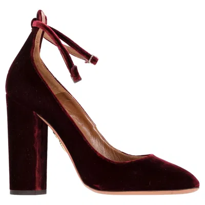 Aquazzura Alix 105 Chunky Heel Pumps In Burgundy Velvet In Red