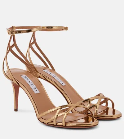 Aquazzura All I Want 75 Mirrored Leather Sandals In Gold