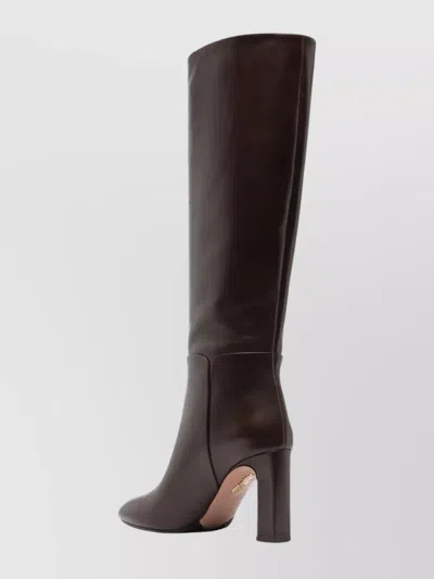 AQUAZZURA ALMOND TOE HIGH SHAFT BLOCK HEEL BOOTS