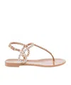 Aquazzura T-strap Pink Sandals With Circular Embellishments In Nude