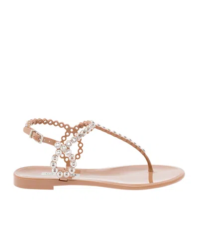 AQUAZZURA AQUAZZURA ALMOST BARE EMBELLISHED JELLY FLAT SANDALS