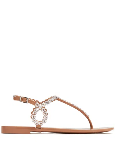 Aquazzura Crystal Jelly Flat Sandals With Embellished Straps In Beige