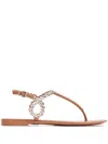 Aquazzura T-strap Pink Sandals With Circular Embellishments In Nude & Neutrals