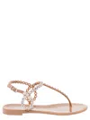 Aquazzura T-strap Pink Sandals With Circular Embellishments In Pink