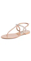 Aquazzura T-strap Pink Sandals With Circular Embellishments In Powder Pink